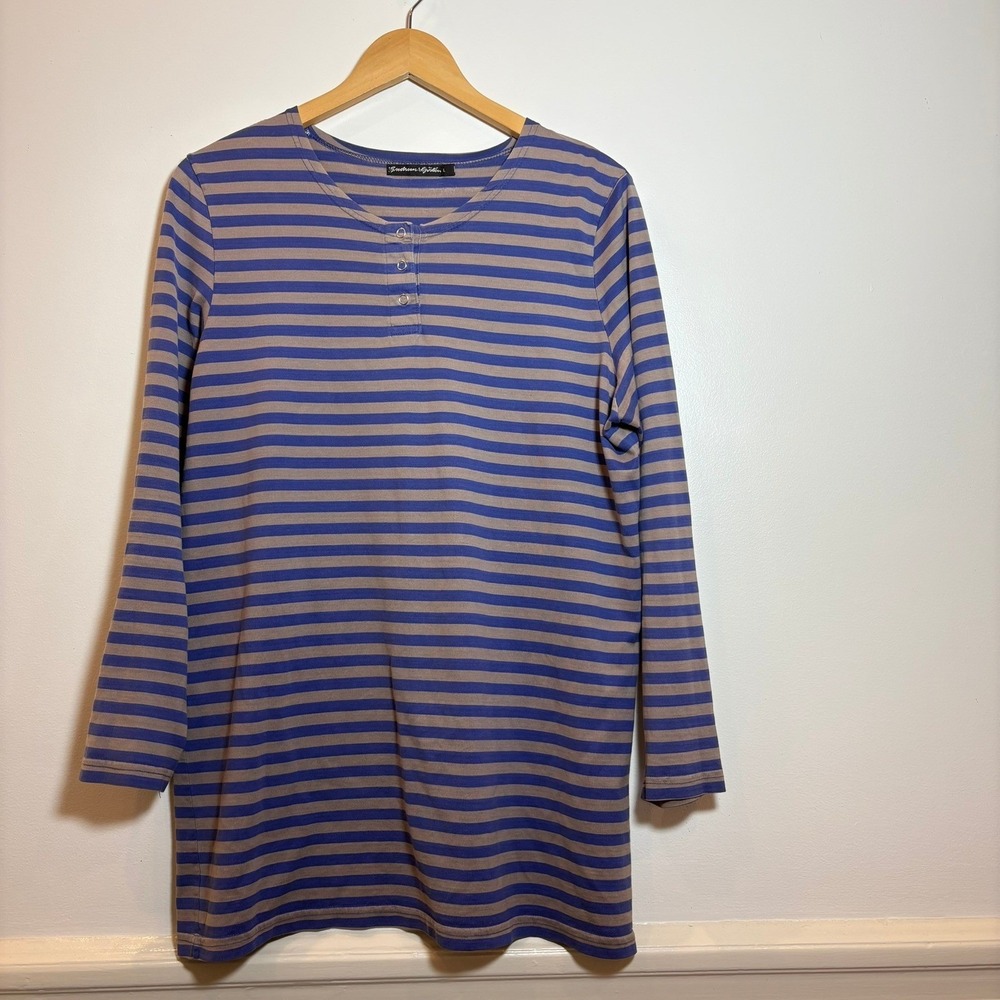 Gudrun Sjoden Stripe Long Sleeve Henley Trikå Tunic Jersey Knit Top Size L Lagen